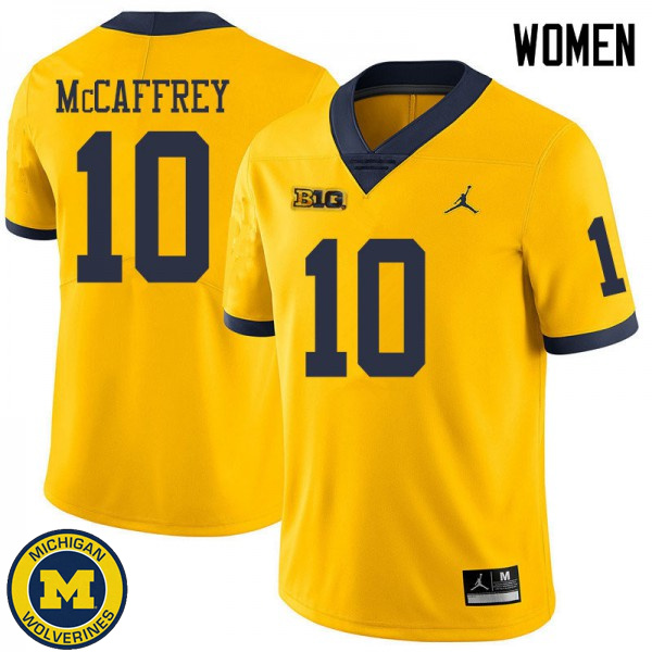 Women's Michigan Wolverines #10 Dylan McCaffrey Yellow Jordan Brand Fashion Jersey